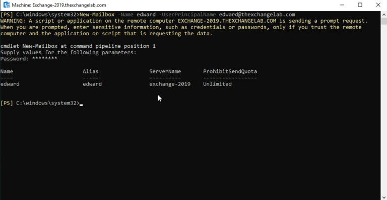 create new mailbox exchange 2019 powershell