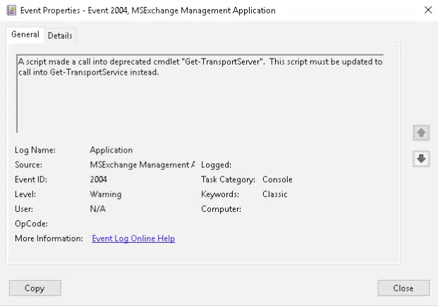 Exchange 2016:- event id 2004 - msexchange management application Exchange 2016:- event id 2004 - msexchange management application