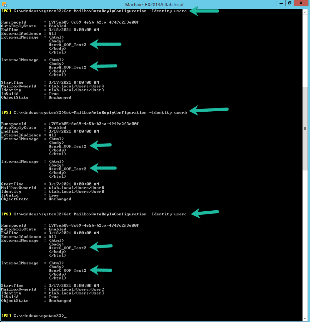 Exchange 2013/2016/2019:- bulk set oof for multiple users with different messages.