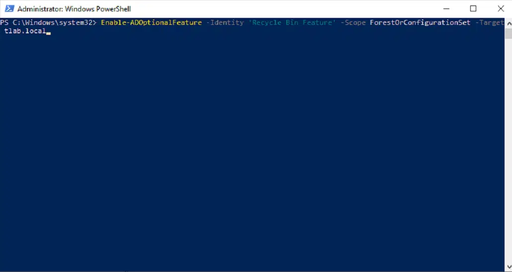 Powershell:- enable active directory recycle bin gives error Powershell:- enable active directory recycle bin gives error