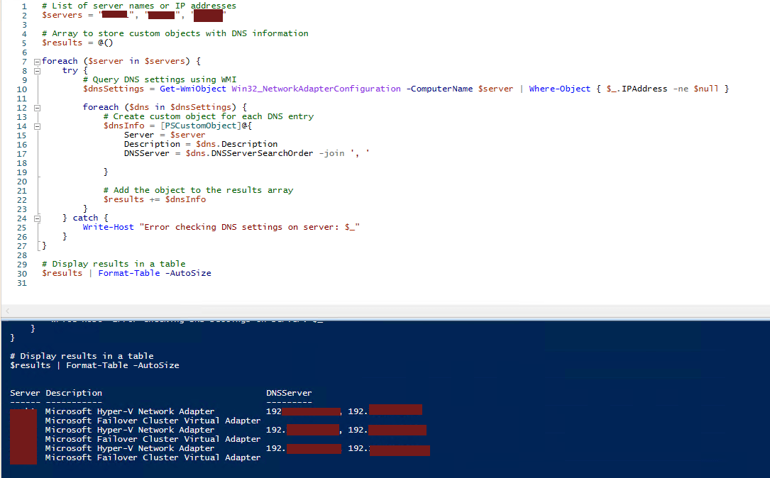 running the DNS info script in PowerShell ISE