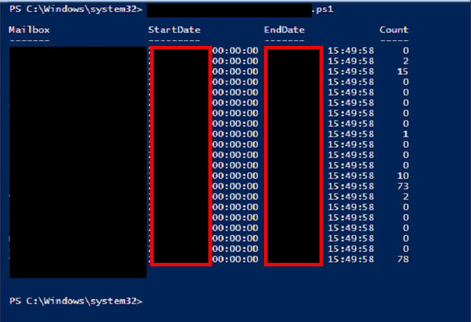Exchange 2019: get email for a set of mailboxes from a specific date