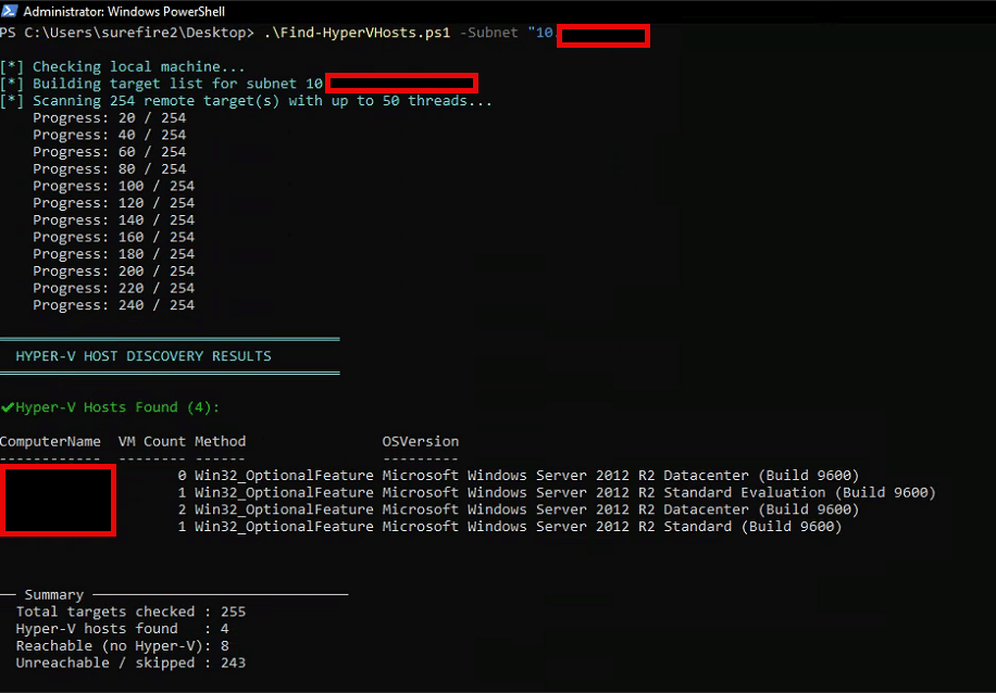 Discovering hyper-v role servers using powershell